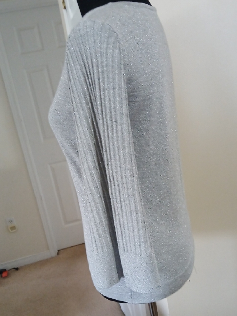 Talbots Silver Sparkle Long Sleeve Scoop Neck Top - Picture 7 of 10